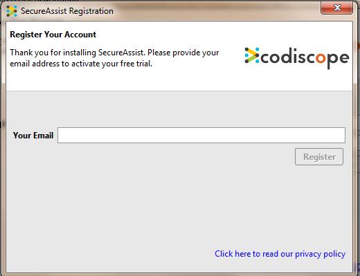 The Registration dialog appears automatically. 2. Click the URL at the bottom of the dialog.