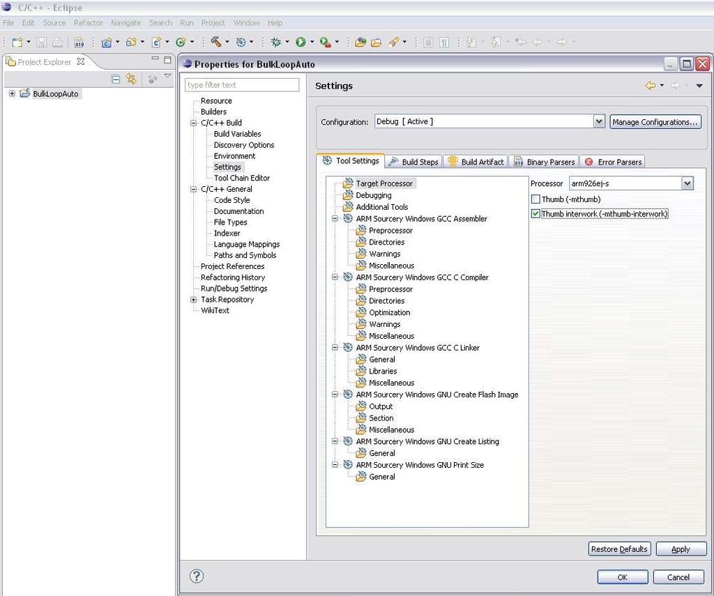 FX3 Development Tools 4. Click on C/C++ Build -> Settings. The first setting is the target processor.