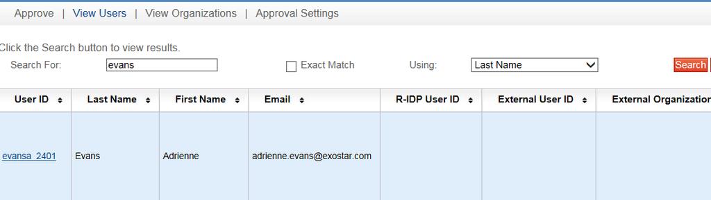View Users View Users allows SP Administrators to search for users subscribed to their application. From View Users, you can modify application access (i.e. suspend).