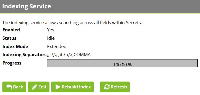 The progress is displayed on the Search Indexer Administration page and indexing may take some time depending on the size of the installation.
