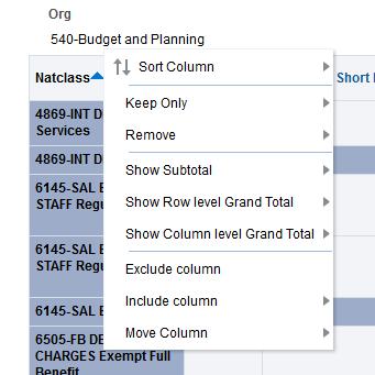 Click on column header to drag and drop and reorder rows or columns Use the commands available on each column.