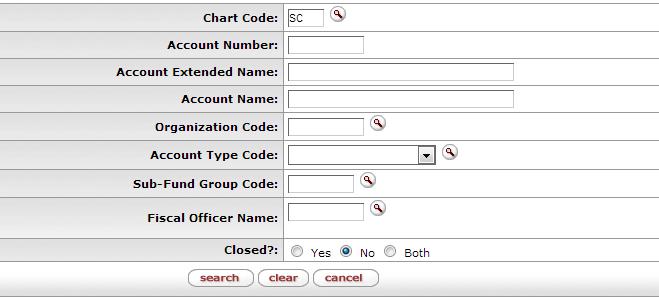 Accounting Lines Tab To allocate expenses to departmental accounts follow the instructions below. 1. Select SC in the drop down menu for the Chart. 2. Enter the 10-digit Account Number. a. You can look up an account number by clicking on the.