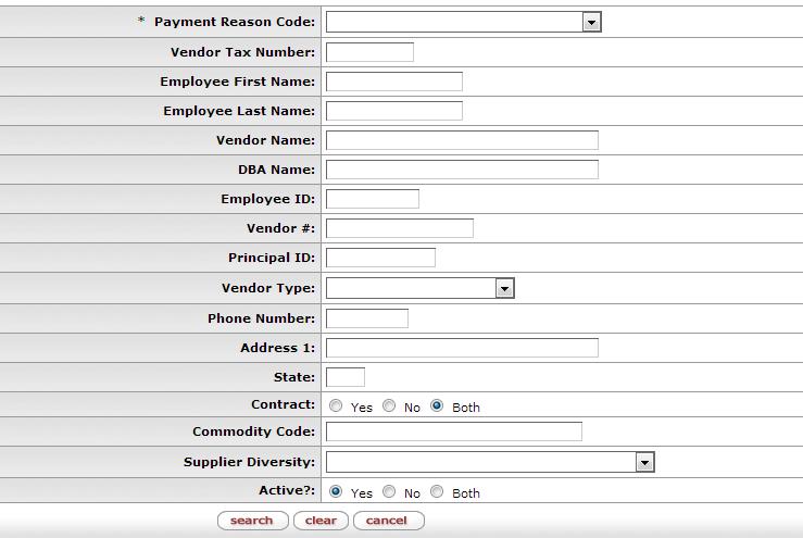 To find a payee, fill out the Payee Lookup fields.