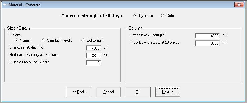 1.1.4 Edit the Material Properties 1.1.4.1 Enter the Properties of Concrete Select Cylinder concrete strength at 28 days.