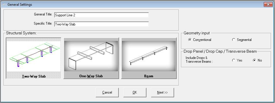 Next, select Geometry Input as Conventional. Next, select the Structural System as Two-Way slab.