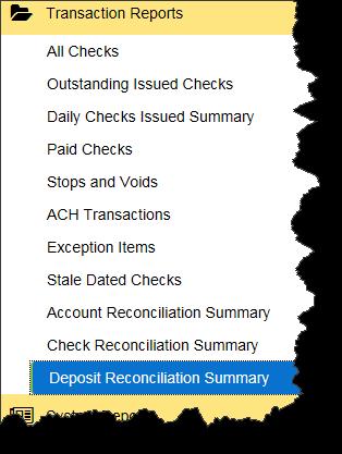 The Deposit Reconciliation Summary page opens. 2.