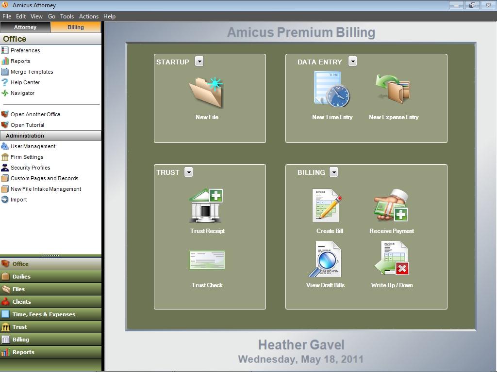 NEW FEATURES Amicus Premium Billing Amicus Attorney Premium Edition 2011 SP1 introduces Amicus Premium Billing.