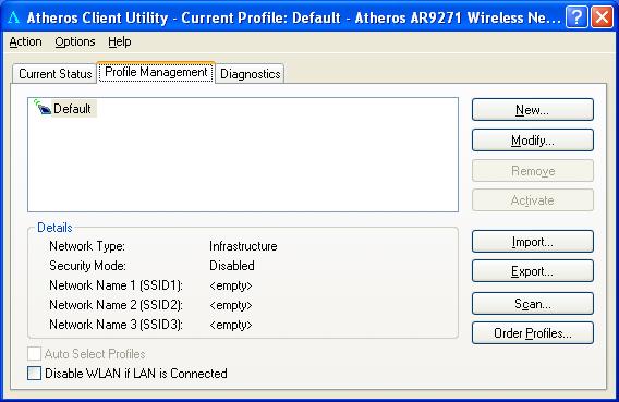 3.2 Profile Management Click the Profile Management tab of the ACU and the next screen will appear (shown in Figure 3-2).