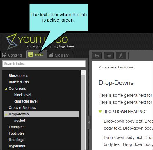 TEXT COLOR ACTIVE TAB a. At the top of the HTML5 Skin Editor, make sure Web Medium is selected. b.