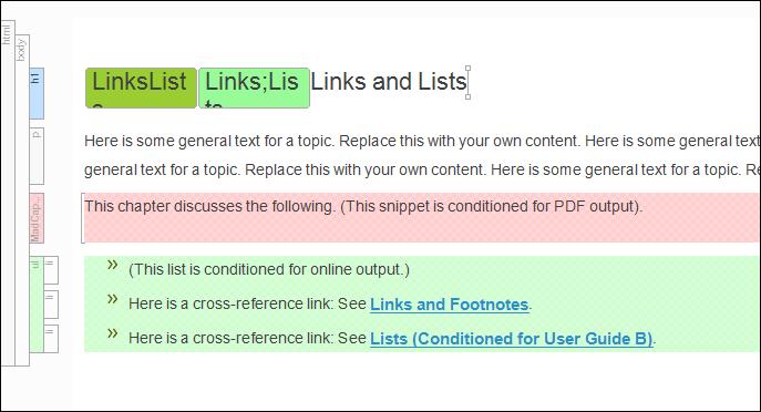 5. Click OK. The condition is applied to the snippet in the topic. 6. Click to save your work.