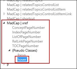 c. Now you need to tell Flare what to do when someone hovers over the cross-reference. On the left side of the Stylesheet Editor, expand the MadCap xref style.