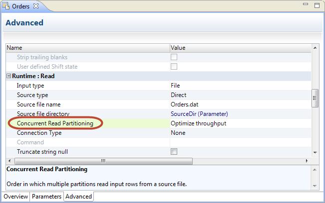 3. Verify that the Concurrent Read Partitioning property is set to Optimize throughput.