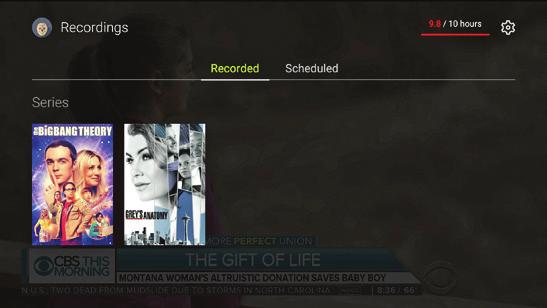 Currently playing programs are marked LIVE in the upper left corner of their image tile. Press Select for more information, viewing options and a live preview of the highlighted program in the grid.