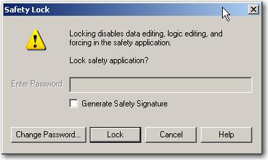 Safety Lock Once you are running with a safety signature, you need to avoid someone inadvertently downloading a new project to the controller with a different safety task.