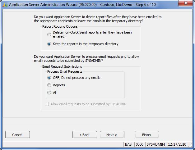 10 Application Server 15. Click Next to continue. The window used to define email report retention options displays. Figure 7: Selecting the email report retention options 16.