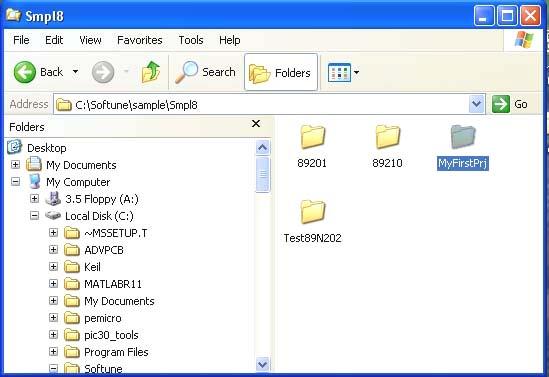 After finished to create new project, Softune will create project folder name as project name at selected location, and no source code file inside the project folder.