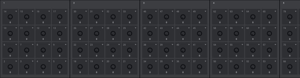 MIDI Programs When using a MIDI program, the Program Editor shows a series of knobs corresponding to MIDI CC values six banks of