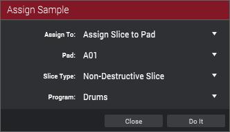 Assigning Samples You can assign your new sample directly to a pad from Program Mode. Click Assign to assign a sample.