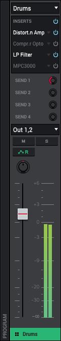 Program Channel Strip When a track using a drum program, keygroup program, plugin program, or clip program is selected, the program channel strip has these controls: The name of the program is at the