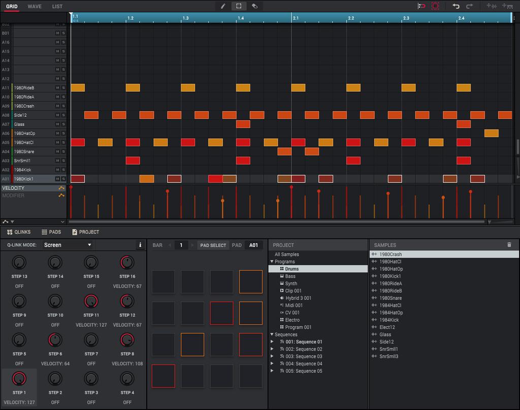 Step Sequencer The Step Sequencer lets you create or edit sequences by using the pads as step buttons, simulating the experience of a traditional step-sequencer-style drum machine.