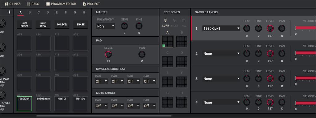 Making Basic Sound Edits Let s make sure the samples are properly tuned and have good levels. Click the four-pads icon in the toolbar to enter Program Edit Mode.