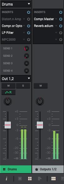 Program Channel Strip While using a drum program, keygroup program, clip program, or plugin program, click the four-pads icon at the bottom of the Inspector.