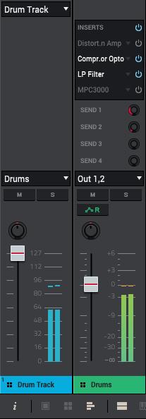 MIDI Track Channel Strip While using a drum program, keygroup program, plugin program, or clip program, click the three-bars icon at the bottom of the Inspector.