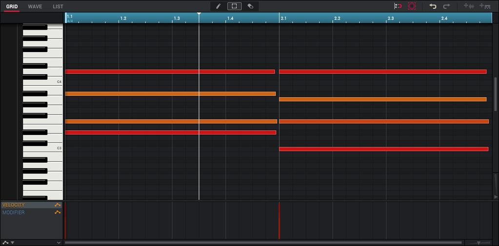 MIDI When the MIDI tab in the Inspector is selected, the Grid Editor lets you view and edit the note events of each MIDI track of a sequence and their