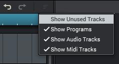 Track View In Track View Mode, the Channel Mixer, and Track Mute Mode, the upper half of the window will show the Track View, an overview of MIDI tracks, audio tracks, and programs as horizontal