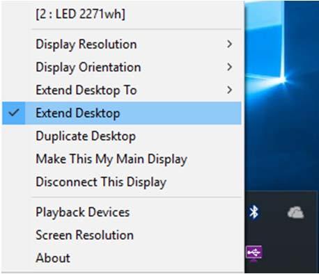 DISPLAY MODE EXTEND DESKTOP (DEFAULT) A default display mode, this feature allows the attached USB Display enable display device to work as Extended display of the on-board screen.