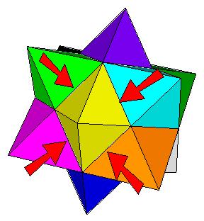 The rhombi will be uncovered when you remove all of the star points.