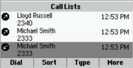 By default, the list displays all call types (missed, placed, and received), with the most recent call displaying first, as shown next. Remove certain calls from the list.