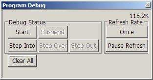 9. Press the Start button on the Program Debug window. Note: After pressing the Start button, the robot will automatically go into User Control mode. 10.