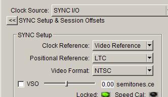 Basic session settings in the Session Setup window 3 In the SYNC Setup section, set the appropriate format for NTSC or PAL using the Frame Rate and Video Format selectors.