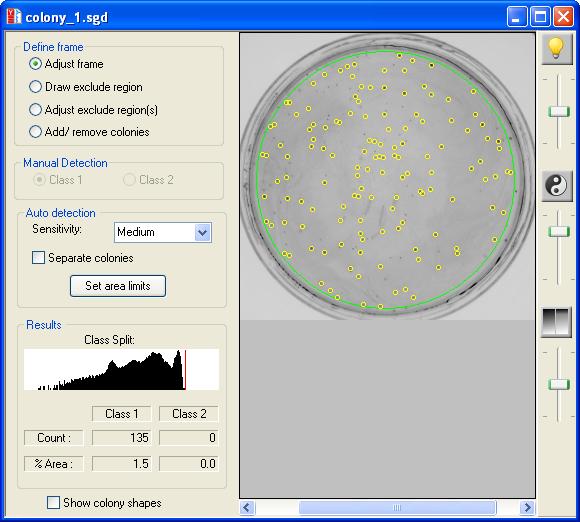 GetingstartedwithColonycounting Using Colony counting windows Using Colony counting windows When you open a Colony (pour plate) sample, it is displayed in a Colony counting window: The Results box