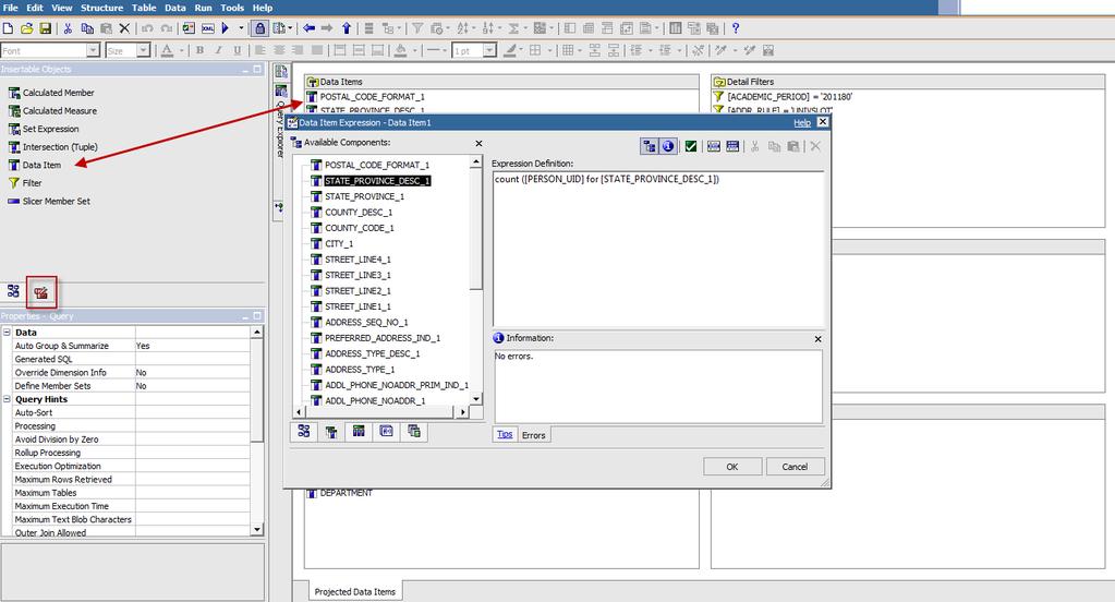 Create Data Item 1. Select the Toolbox Tab 2. Insert a Data Item into the Data Items Pane 3.