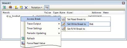 2. FUNCTIONS Access Type Write Read/Write Operation [E1] [E20] [EZ Emulator] Select [Access Break] >> [Set Write Combination Break to], and then press the [Enter] key.