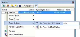 Timer Start R/W Value] >> [Set Timer 1]. Enter a value in the text box in the menu, then press the [Enter] key.