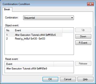 A. WINDOW REFERENCE Combination Condition dialog box [E1][E20] [EZ Emulator] This dialog box is used to change the detailed information on combination condition for the combination break or for the
