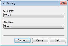 A. WINDOW REFERENCE Port Setting dialog box This dialog box sets a COM port on the host machine to which communication from the microcontroller is redirected. Figure A.