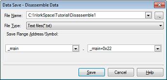 A. WINDOW REFERENCE Data Save dialog box This dialog box saves the displayed contents of Disassemble panel, Memory panel or Trace panel and the upload data. (See "2.5.