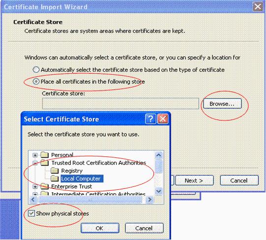 7. Click Next, click Finish, and click OK. A Certificate Import Wizard appears that shows the import was successful.