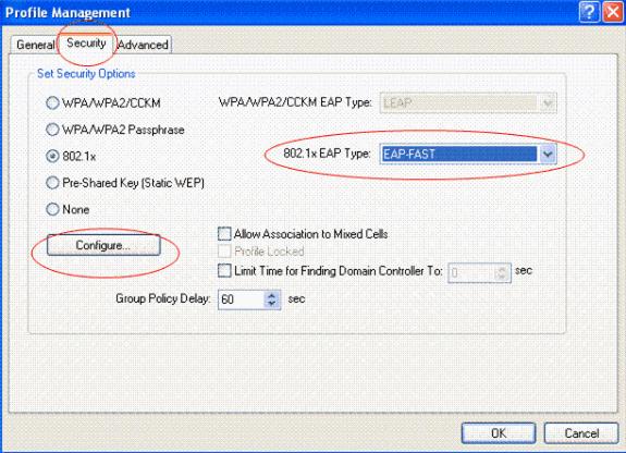 4. From the Configure EAP FAST window, check the Allow Automatic PAC Provisioning check box.
