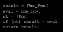 Branches) val = Test? Then_Expr : Else_Expr; val = x>y? x-y : y-x; ntest =!