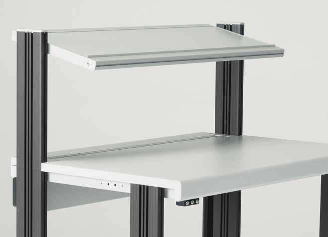 Functional shelf The functional shelf can be mounted on all desktop racks and attachment elements between the vertical profiles within easy reach above the work surface, as a third level for storage
