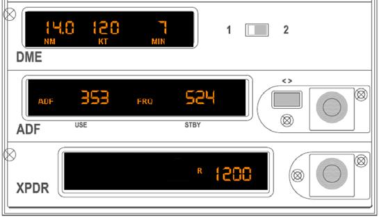 ADF, DME AND TRANSPONDER: DME: Due to MFS limitations, it always work in remote mode (RMT), which means it is always associated with NAV 1 or NAV 2; you can't select an independent frequency.