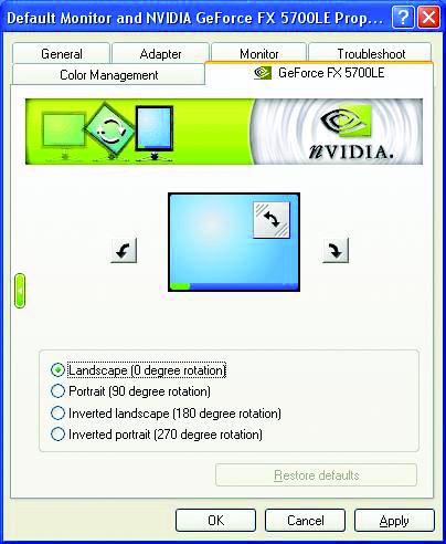 NV Rotate properties n The NV Rotate Properties is used to rotate the screen.