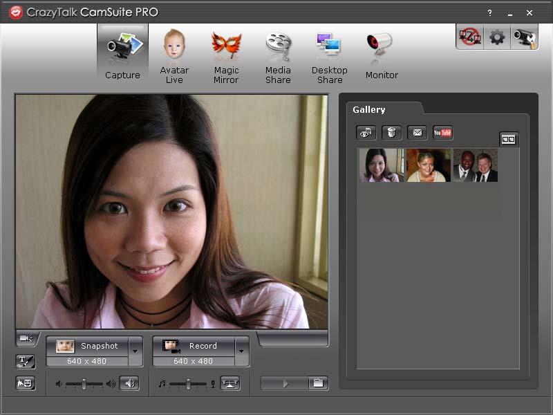 Capture You may click Snapshot or Record button to capture and share an image or a video of yourself from your webcam.