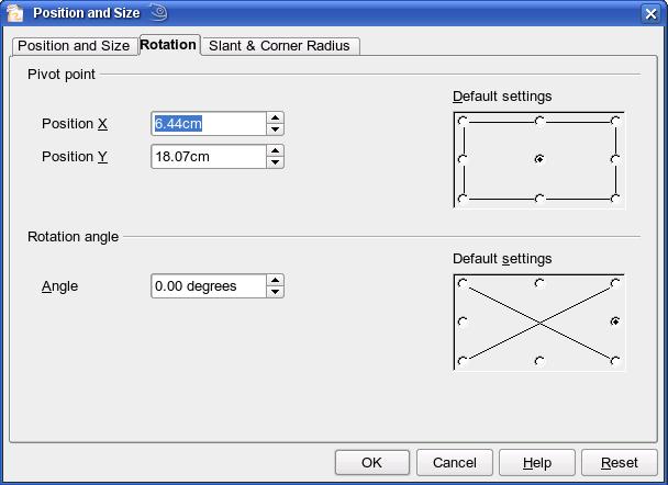 Rotating objects Click on the Rotation tab of the Position and Size dialog (see Figure 7).