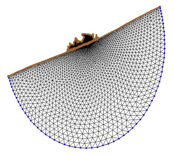 Figure 5 View of elements after automatic mesh generation Figure 5 shows the final mesh. Notice how the elements are smaller closer to the coast and within the inlet.